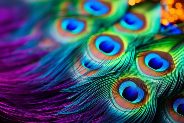 Vibrant display colorful peacock feathers in stunning shallow depth of field ar 32