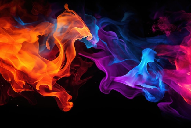 a vibrant display of colorful smokes against a dark backdrop