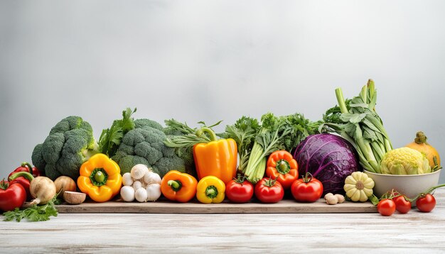 A vibrant display of fresh vegetables herbs and spices artistically arranged