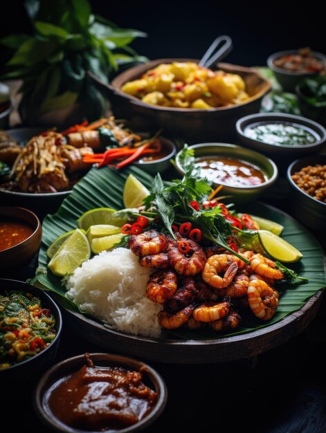 vibrant display of Indonesian street food delicacies