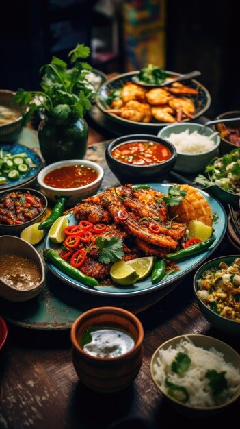 Premium Photo | Vibrant display of Indonesian street food delicacies