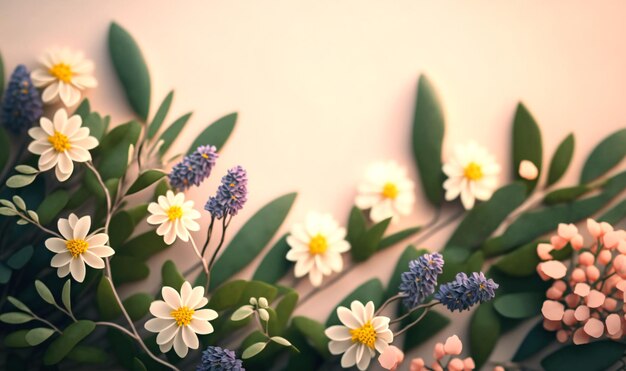 Photo a vibrant display of spring flowers with ample room for content