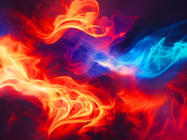 Photo a vibrant display of swirling gasesset against a backdrop of fiery flames