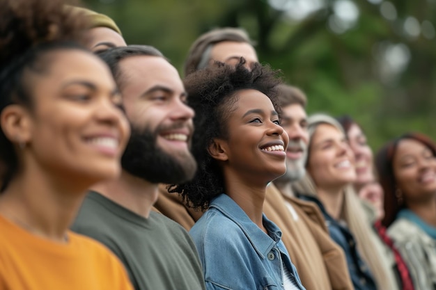 A Vibrant Display Of Unity Diverse Individuals Standing Together And Smiling In A Park