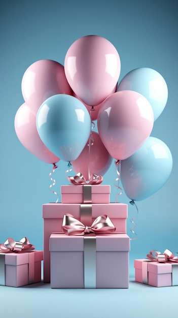 Vibrant display white gift box blue ribbon balloon enhance lovely pink setting vertical mobile w