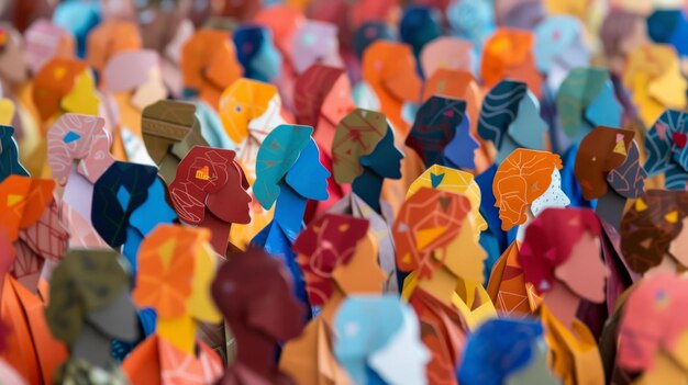 A vibrant and diverse crowd of paper cutout style figures representing a wide array of cultures and personalities AI Generative