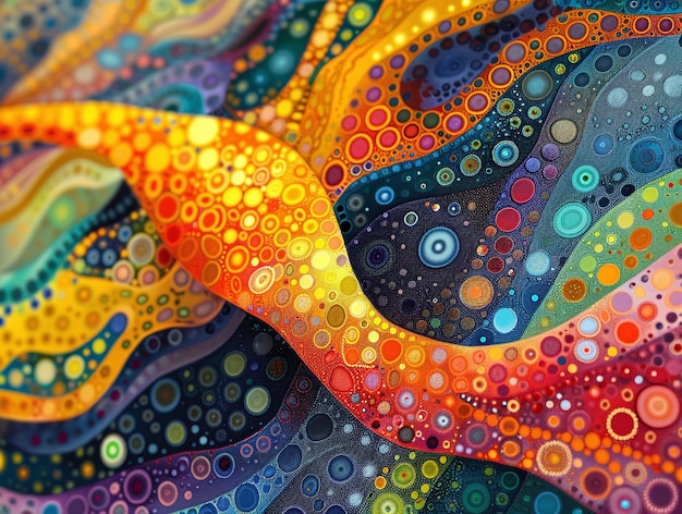 Vibrant dot art depicting an abstract underwater scene