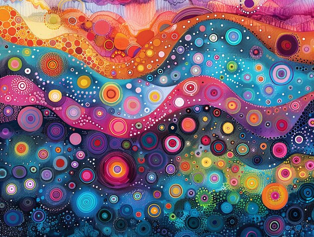 Vibrant dot art depicting an abstract underwater scene