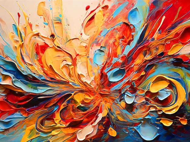 A vibrant and dynamic abstract painting filled with a symphony of colors The canvas is a swirl of r