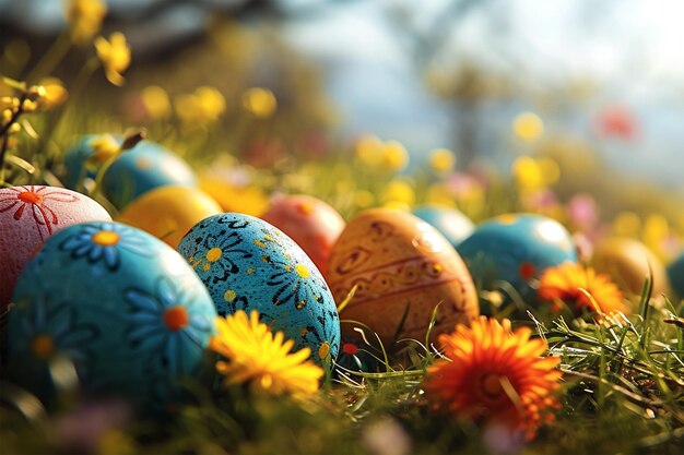 Vibrant easter celebration with lush green grass ideal for holiday designs and festivities