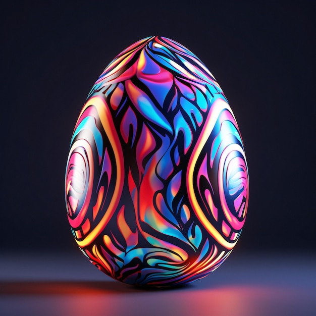 Vibrant Easter Egg with Intricate Swirls on a Dramatic Dark Background Generative AI