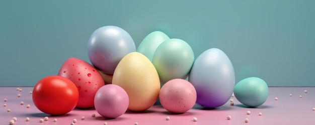 Яркая композиция из пасхальных яиц на нейтральном фоне — вечная праздничная традиция