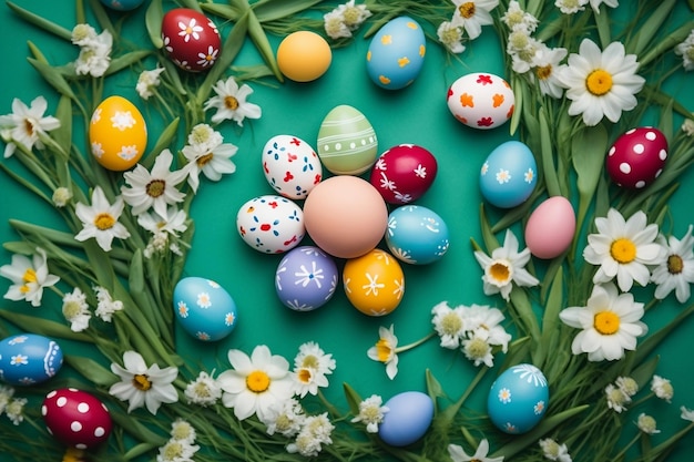 Vibrant Easter Eggs and Spring Tulips Generative AI