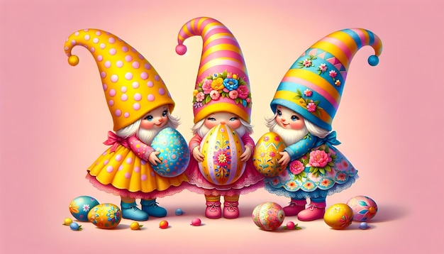 Photo vibrant easter gnome trio 4k holiday design delight