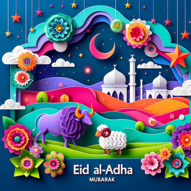 Foto vibrante celebrazione dell'eid aladha colorful paper craft design