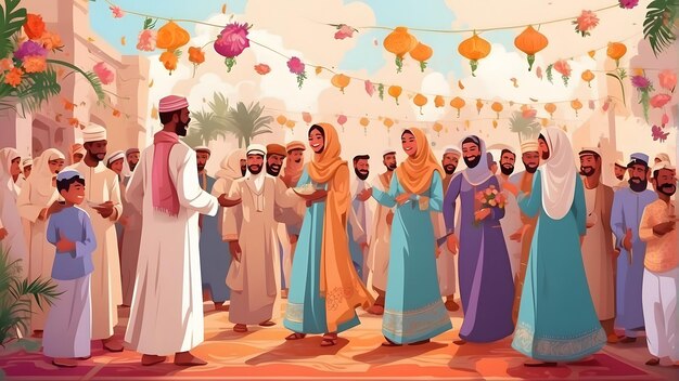 Photo vibrant eid aladha illustration embracing the joyful atmosphere of celebration
