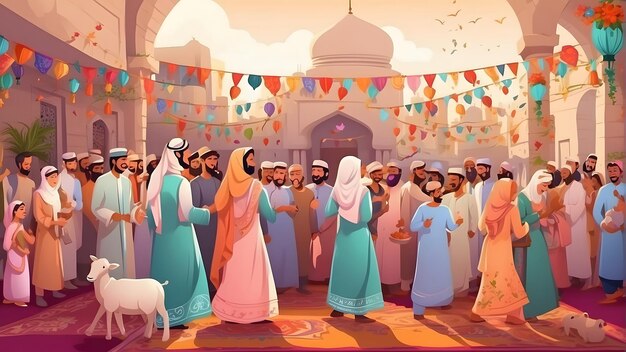 Vibrant Eid alAdha Illustration Embracing the Joyful Atmosphere of Celebration