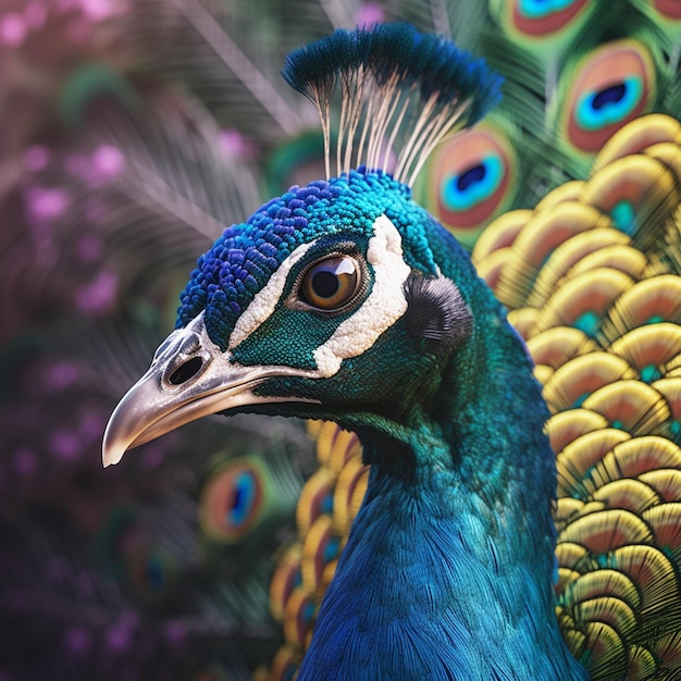 Foto eleganza vibrante la sorprendente palette del piumaggio di un pavone