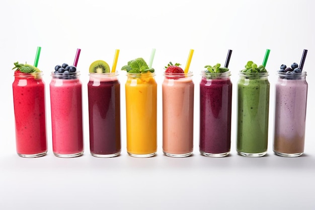 Photo vibrant elixir smoothies showcase on white smoothie picture photography