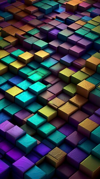 Vibrant en Metallic Interlocking Cubes Array gegenereerd door AI