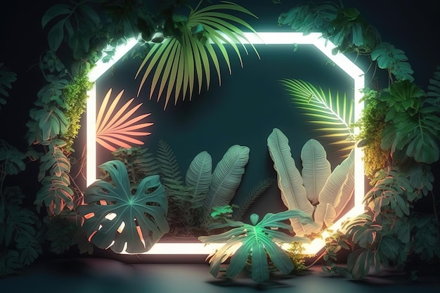 A vibrant and energetic showcase of tropical plants under neon light bringing a modern and exciting twist to natural beauty Generated by AI