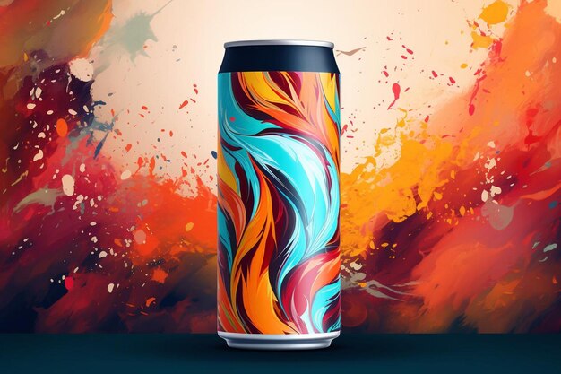 Photo vibrant energy drink can on abstract background