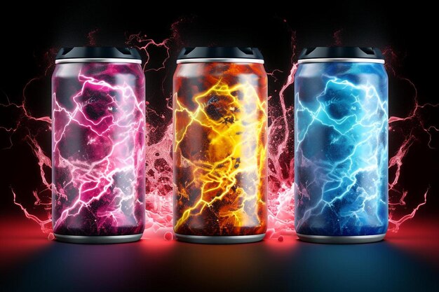 Photo vibrant energy drink with lightning effects energy drink image photo