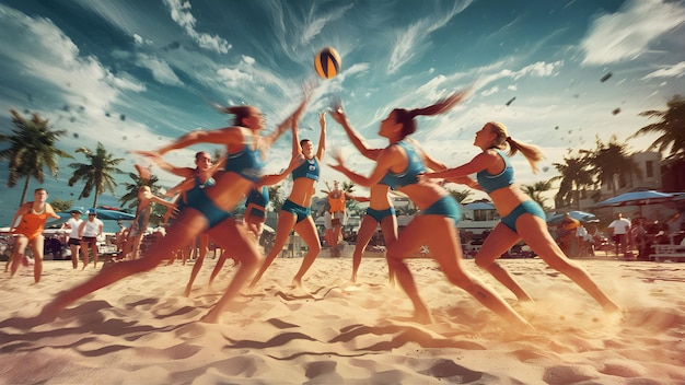 Photo vibrant energy of womens beach volleyball