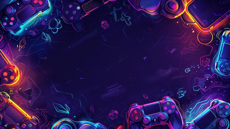 Photo neonゲームコントローラーと未来的なデジタル要素で活発なesportsイベントの背景