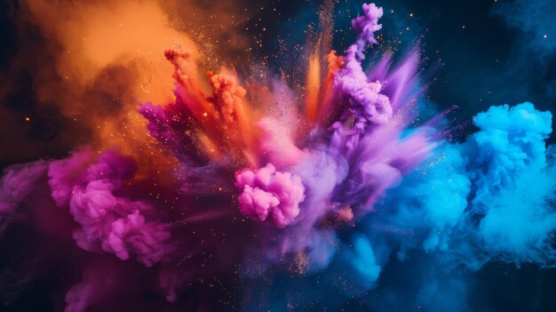 A vibrant explosion of colorful smokes in a neon haz