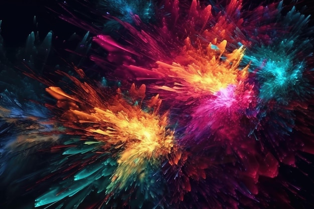 Vibrant explosion of colors on a black backdrop Generative AI