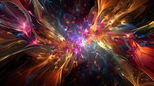 A vibrant explosion of fractal energy bursting with radiant colors and intricate patterns