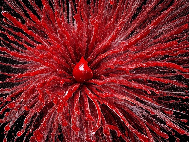 A vibrant explosion of red drops and splashes like a fiery dance of ketchup AI_Generated