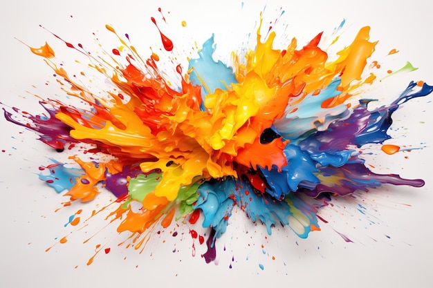 A vibrant explosion of swirling paint splatters against a white background