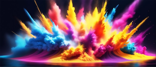 Vibrant explosion various splashes of color powder