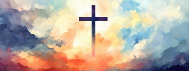Vibrant Expression of Faith A Digital Artistic Rendition of the Cross at Sunset Generative AI