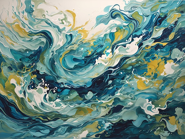 A vibrant and expressive abstract artwork inspired by the energy and colors of the ocean