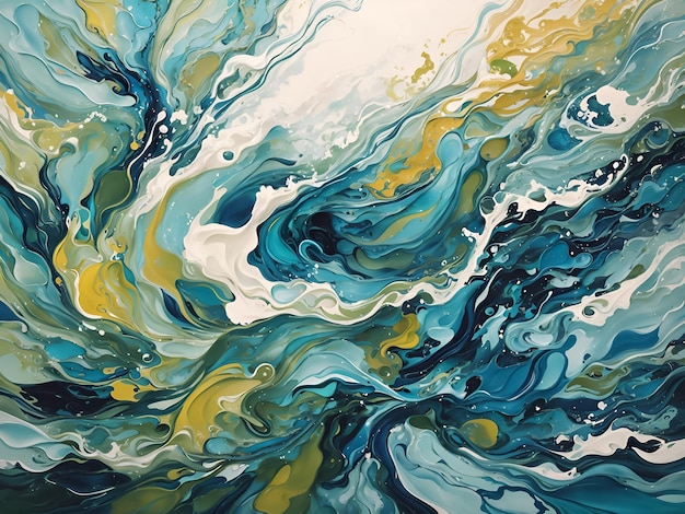 A vibrant and expressive abstract artwork inspired by the energy and colors of the ocean