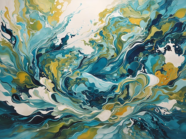 A vibrant and expressive abstract artwork inspired by the energy and colors of the ocean