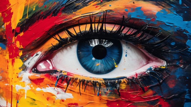 Photo vibrant eye art abstract closeup painting by talented artists