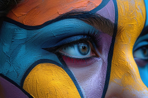 Photo vibrant face painted in bold cubist style