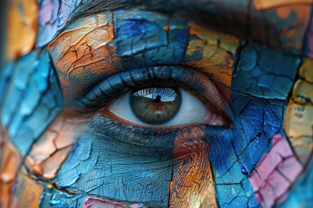 Photo vibrant face painted in bold cubist style