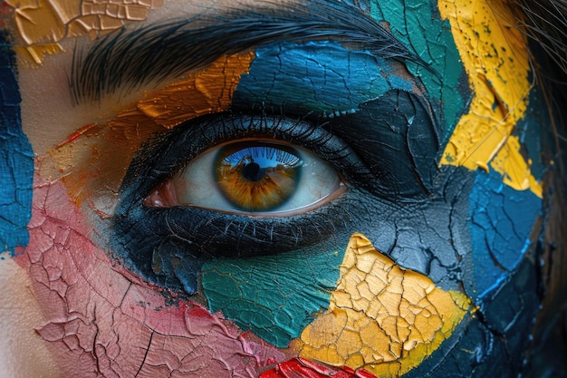 Photo vibrant face painted in bold cubist style