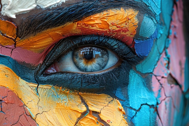 Photo vibrant face painted in bold cubist style