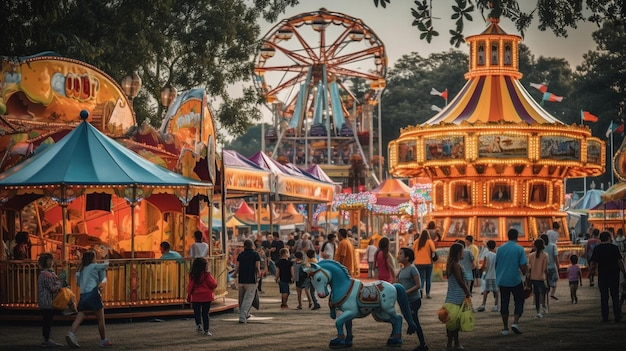 A vibrant fair or carnival with thrilling rides games and delicious treats creating a festive atm