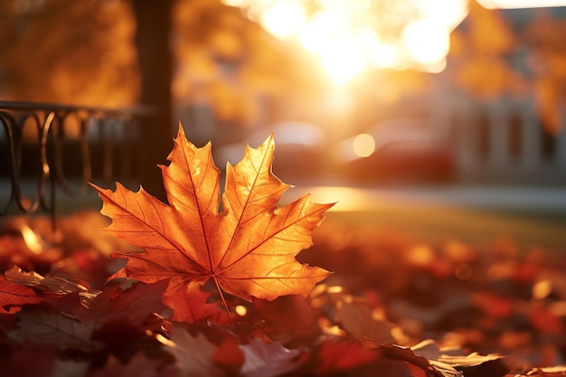 日の出の鮮やかな紅葉