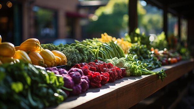 Photo vibrant farmers market display featuring an array of fresh vegetables