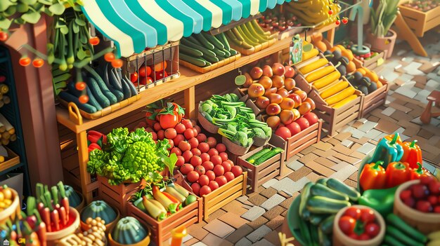 Photo vibrant farmers market with fresh local produce there are many different kinds of fruits and vegetables on sale