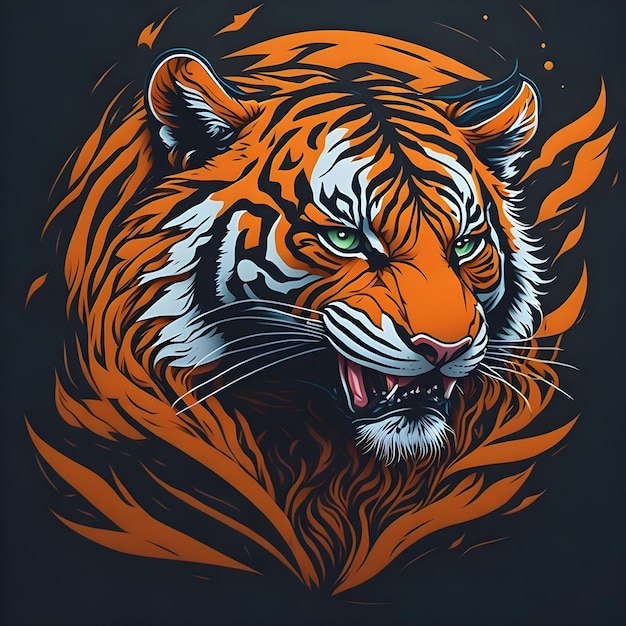 A vibrant ferocious tiger on a deep background