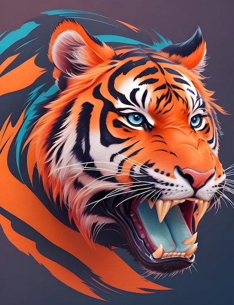 A vibrant ferocious tiger on a deep background